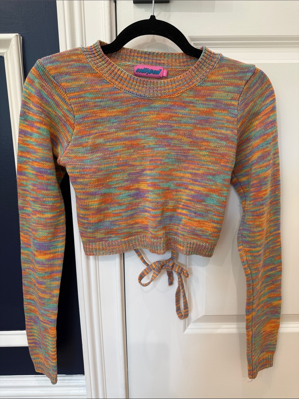 Wildfox Multicolor Pastel Cropped Tie-Front Sweater